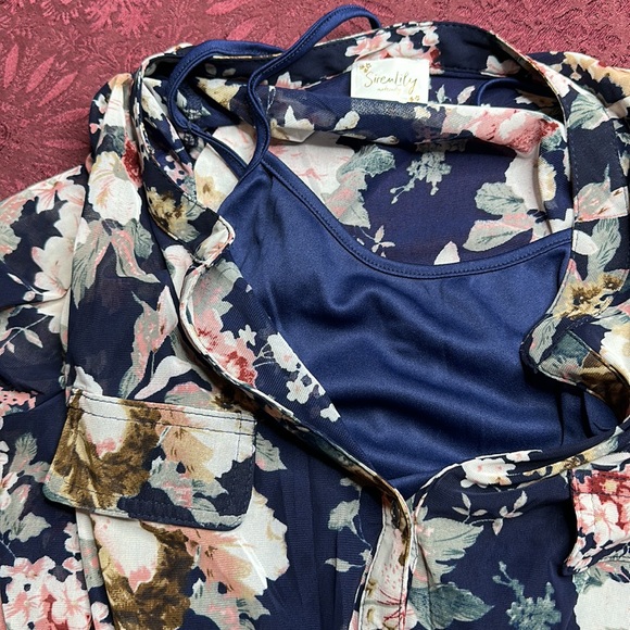 🆕Siren lily Maternity button up midi sheer floral dress w slip Navy size XL - Picture 5 of 8